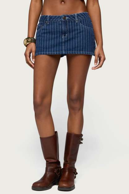 Camelia Denim Mini Skort - BLUE-AND-WHITE