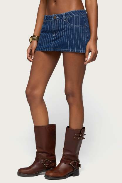 Camelia Denim Mini Skort - BLUE-AND-WHITE