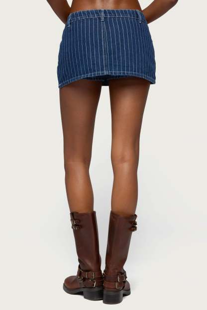 Camelia Denim Mini Skort - BLUE-AND-WHITE