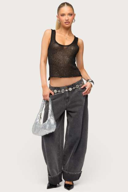 Eleora Sequin Knit Tank Top - BLACK