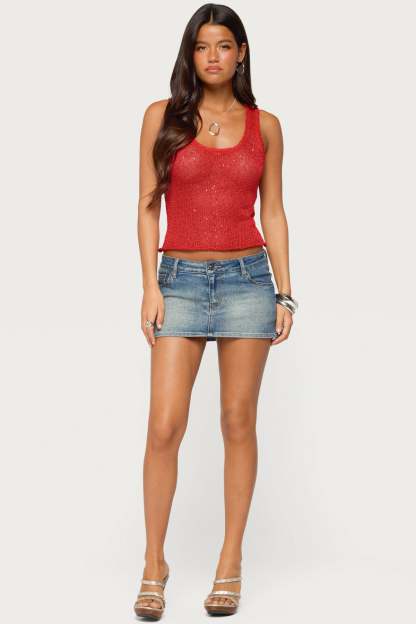 Eleora Sequin Knit Tank Top - RED