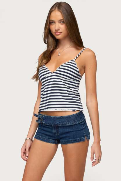 Glendon Babydoll Top - NAVY-AND-WHITE