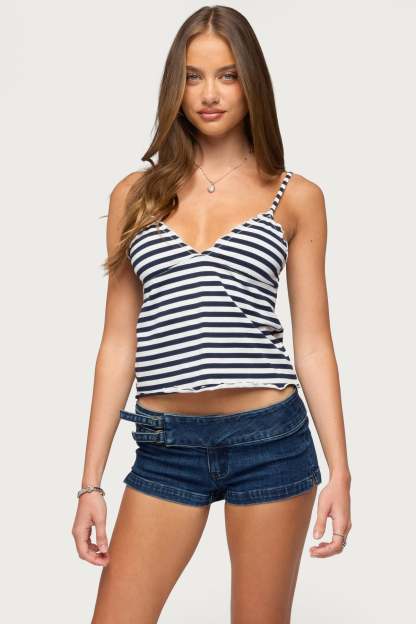 Glendon Babydoll Top - NAVY-AND-WHITE