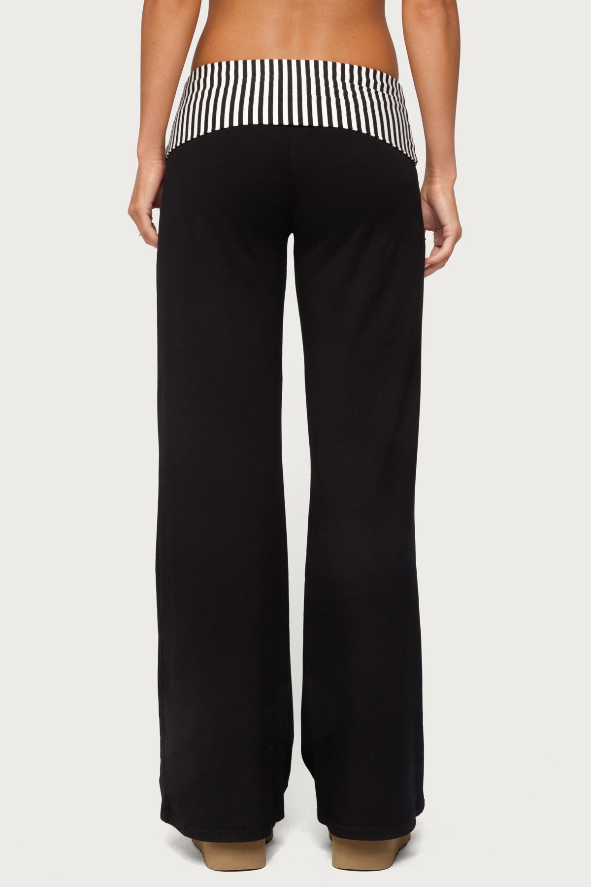 Meshey Striped Foldover Pants - BLACK