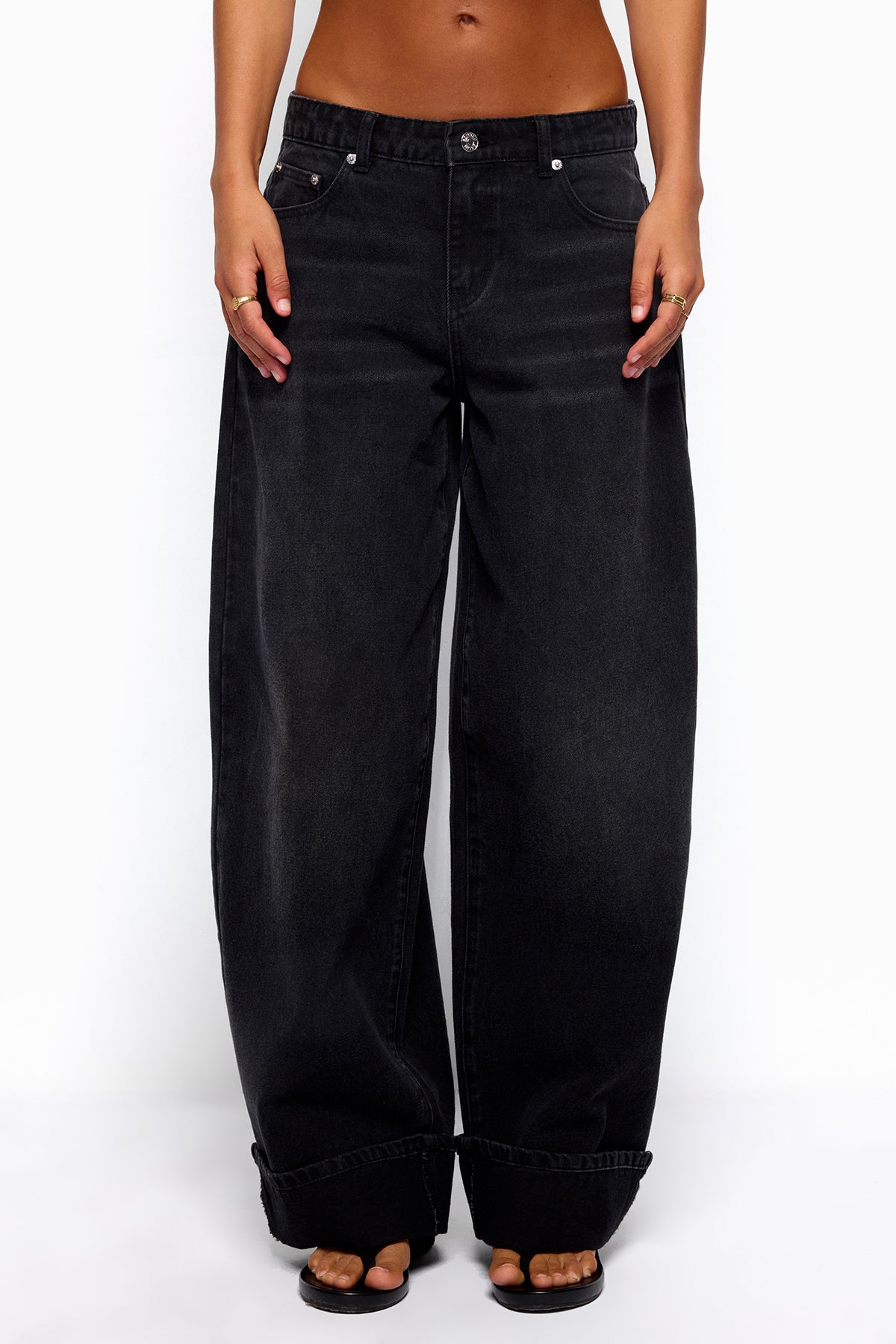 Kella Low Rise Baggy Jeans - DENIM-BLACK