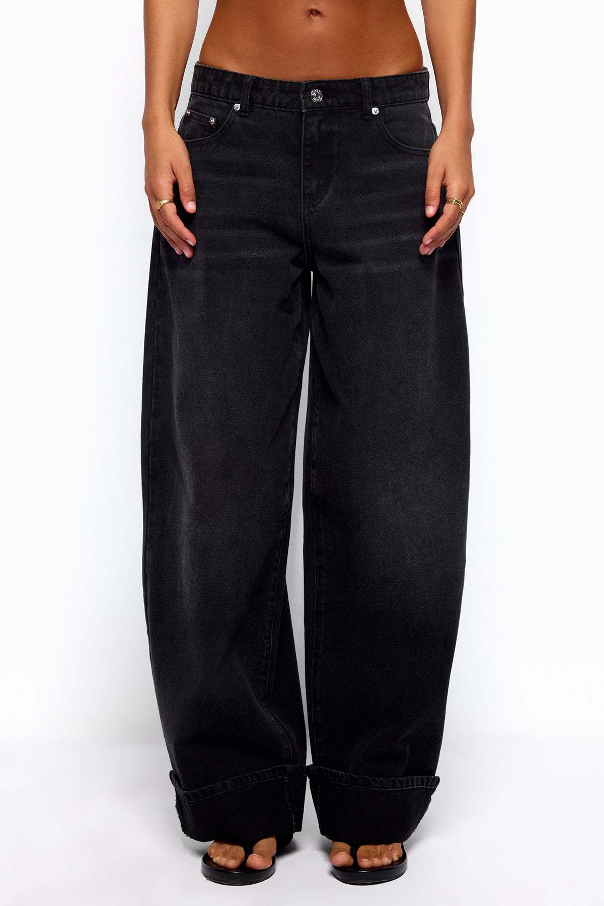 Kella Low Rise Baggy Jeans - DENIM-BLACK