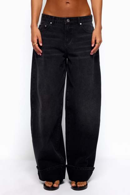 Kella Low Rise Baggy Jeans - DENIM-BLACK