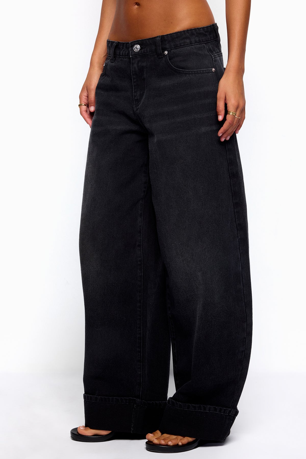 Kella Low Rise Baggy Jeans - DENIM-BLACK
