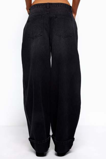 Kella Low Rise Baggy Jeans - DENIM-BLACK