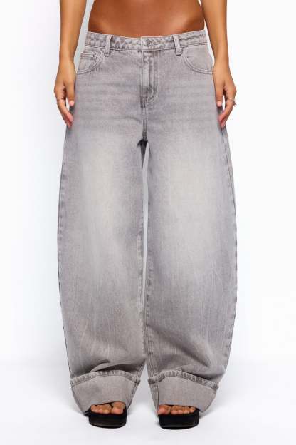 Kella Low Rise Baggy Jeans - GRAY-WASHED