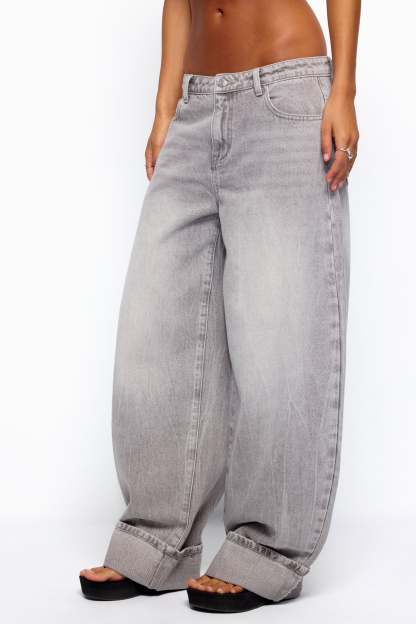 Kella Low Rise Baggy Jeans - GRAY-WASHED