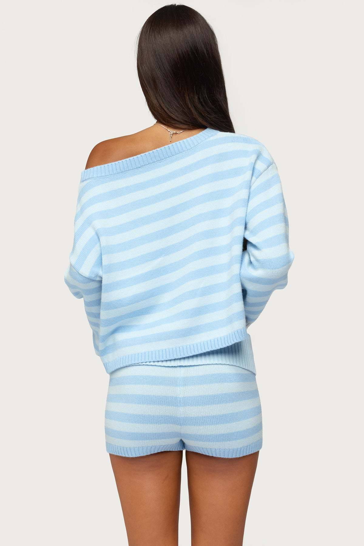 Saphi Striped Oversized Knit Sweater - LIGHT-BLUE