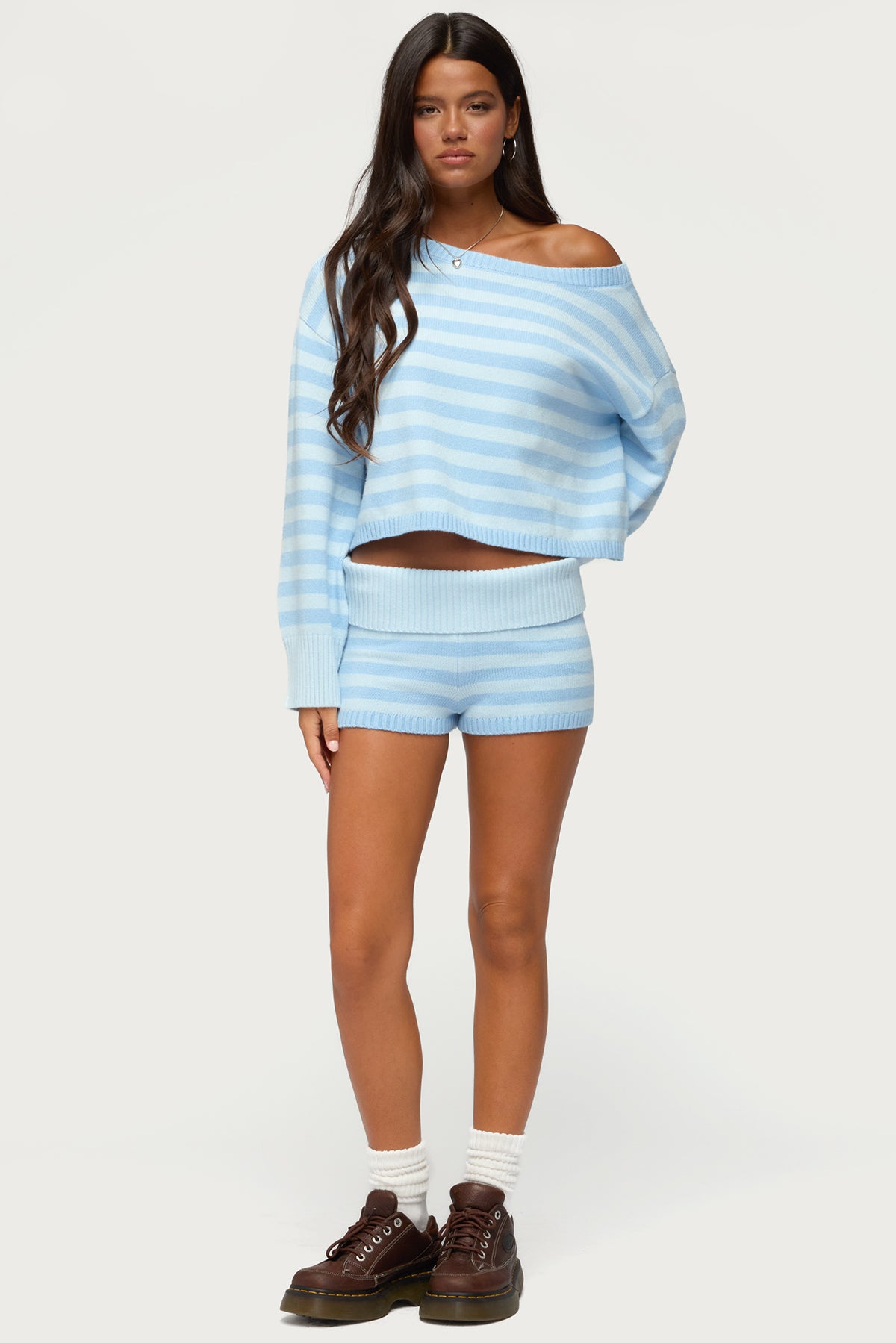 Saphi Striped Oversized Knit Sweater - LIGHT-BLUE
