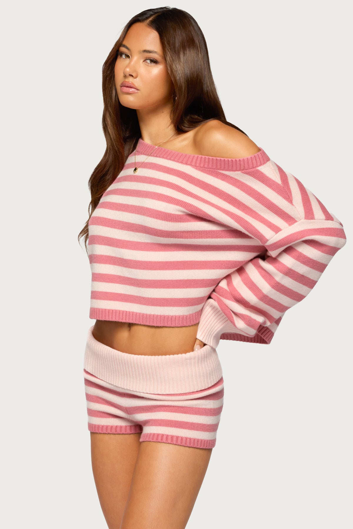 Saphi Striped Oversized Knit Sweater - PINK
