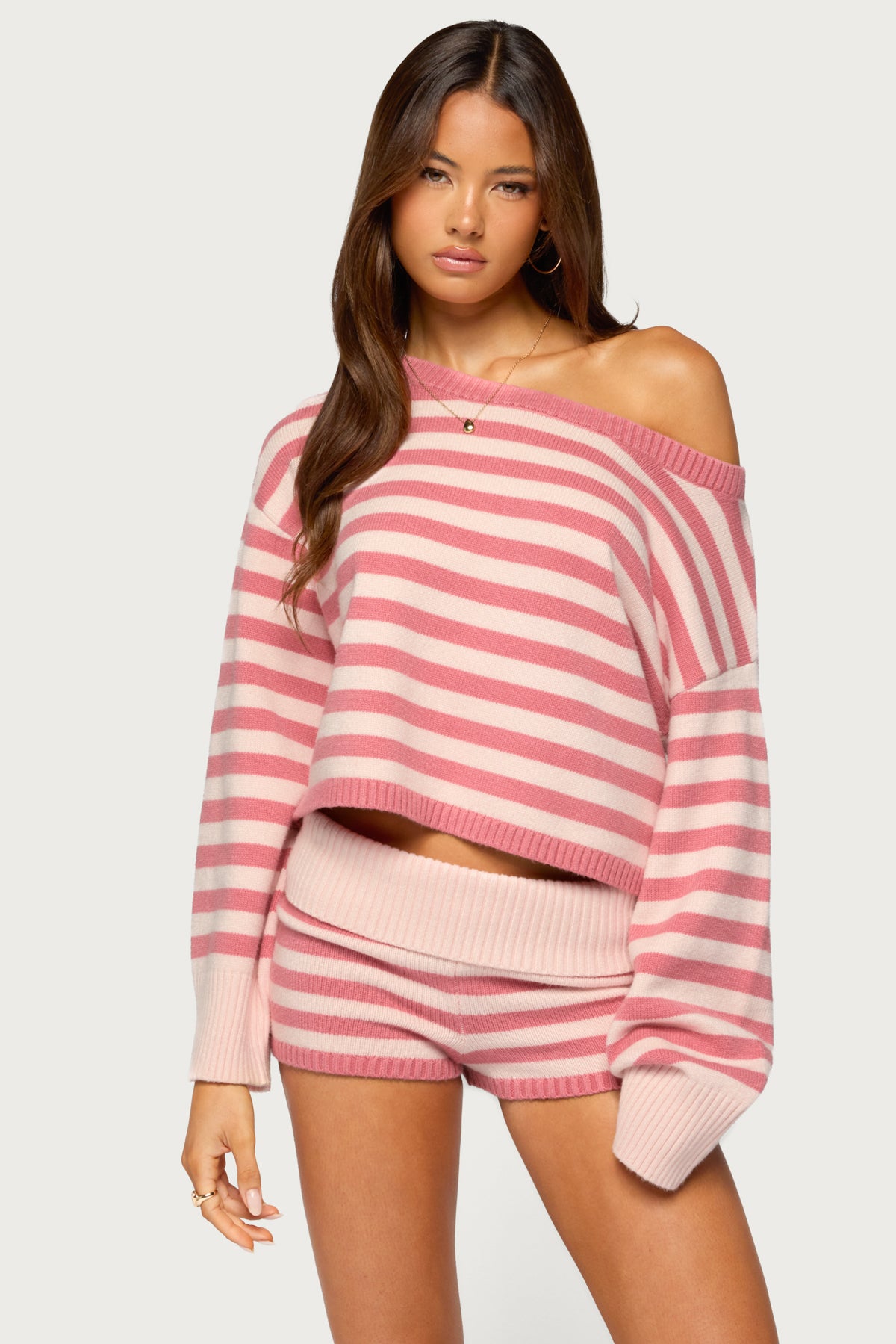 Saphi Striped Oversized Knit Sweater - PINK