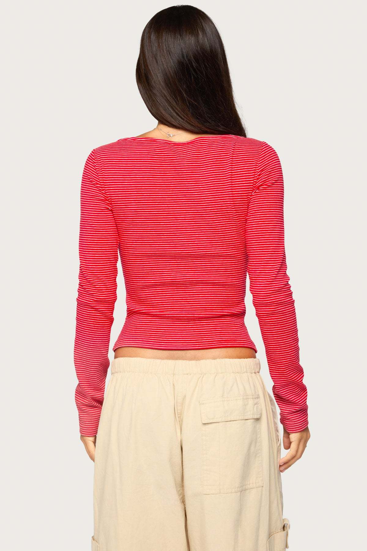 Loria Striped Boat Neck Top - RED-AND-WHITE