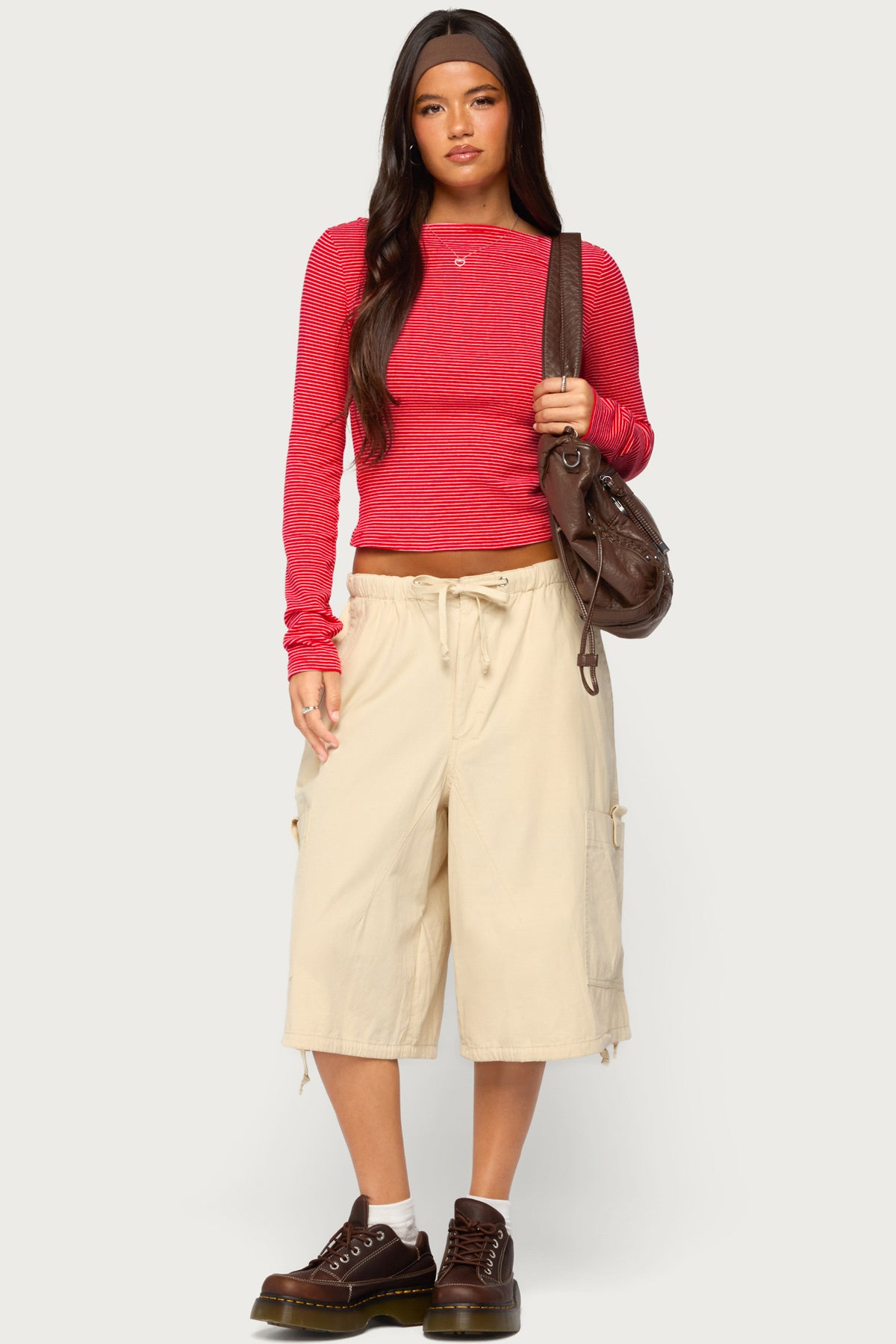 Loria Striped Boat Neck Top - RED-AND-WHITE