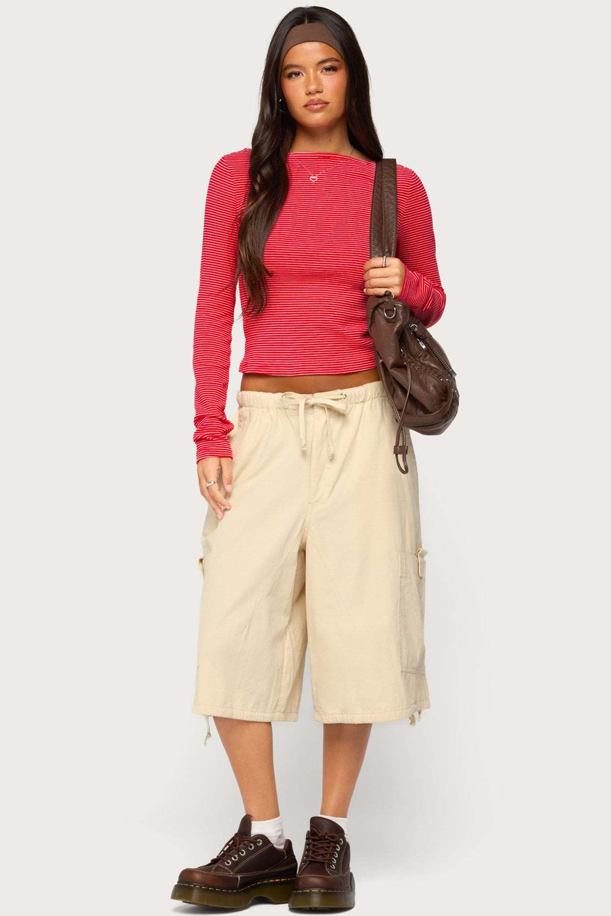 Loria Striped Boat Neck Top - RED-AND-WHITE