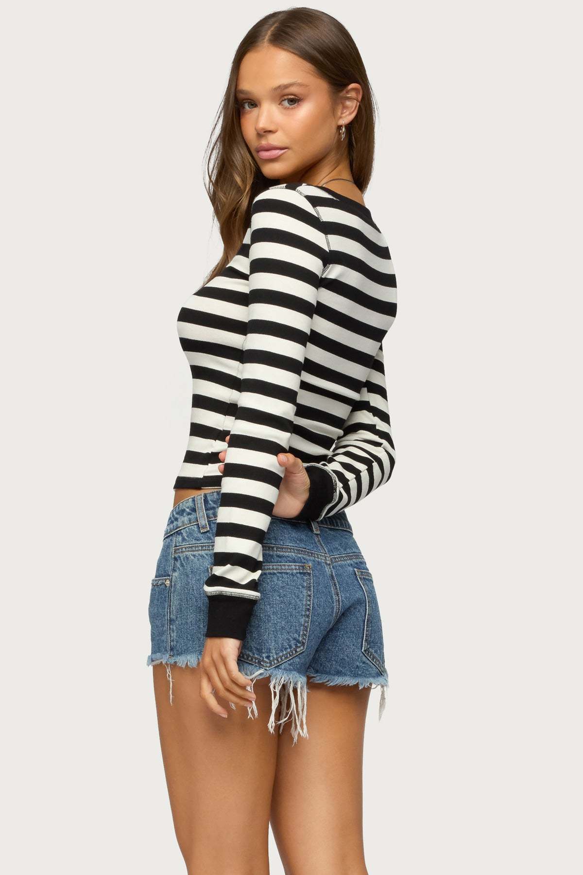 Rainey Striped Long Sleeve Top - BLACK-AND-WHITE