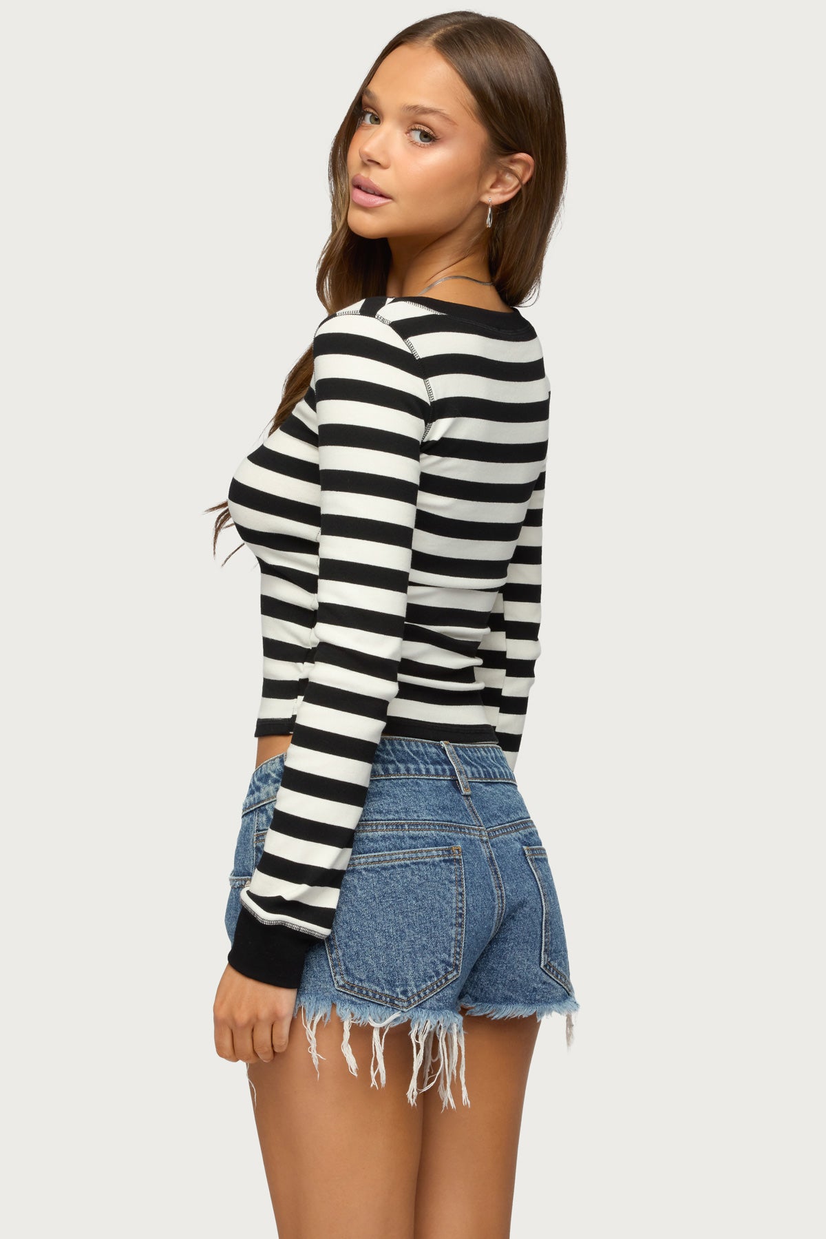 Rainey Striped Long Sleeve Top - BLACK-AND-WHITE