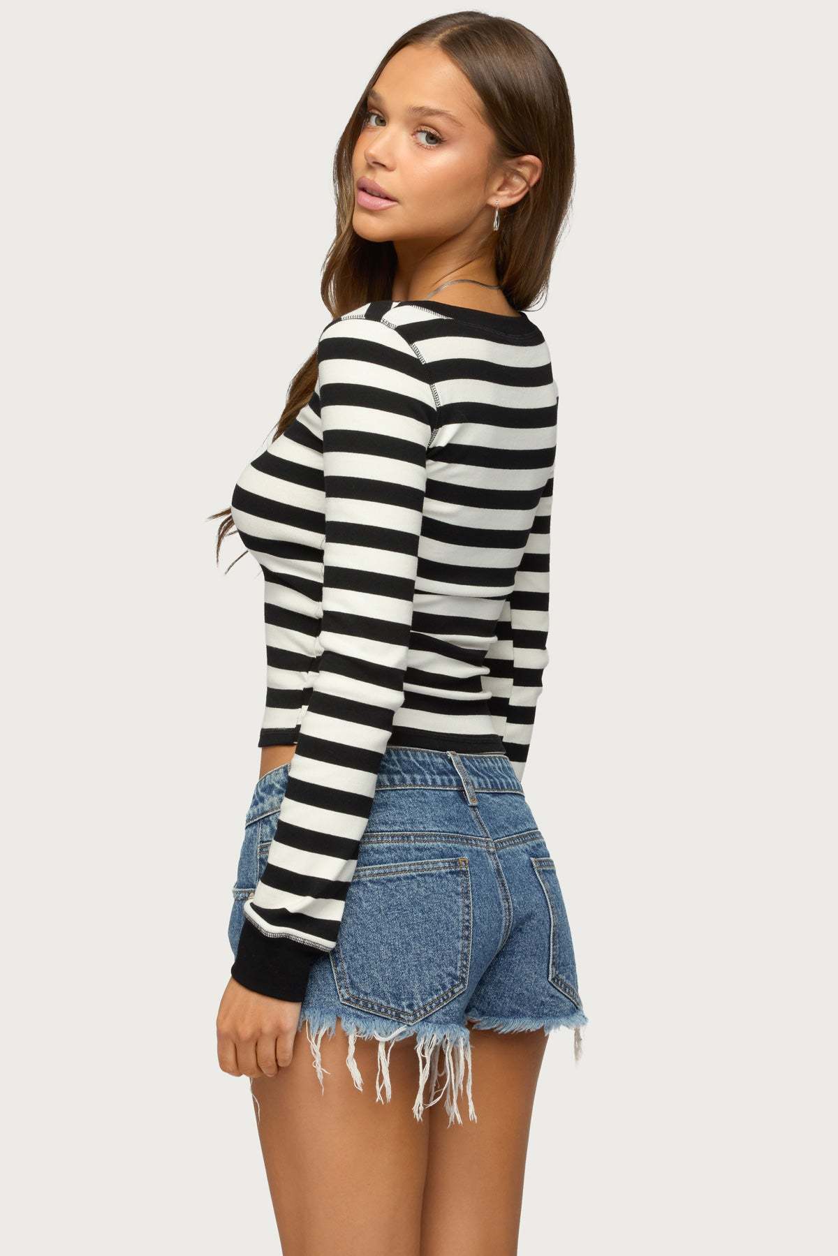 Rainey Striped Long Sleeve Top - BLACK-AND-WHITE