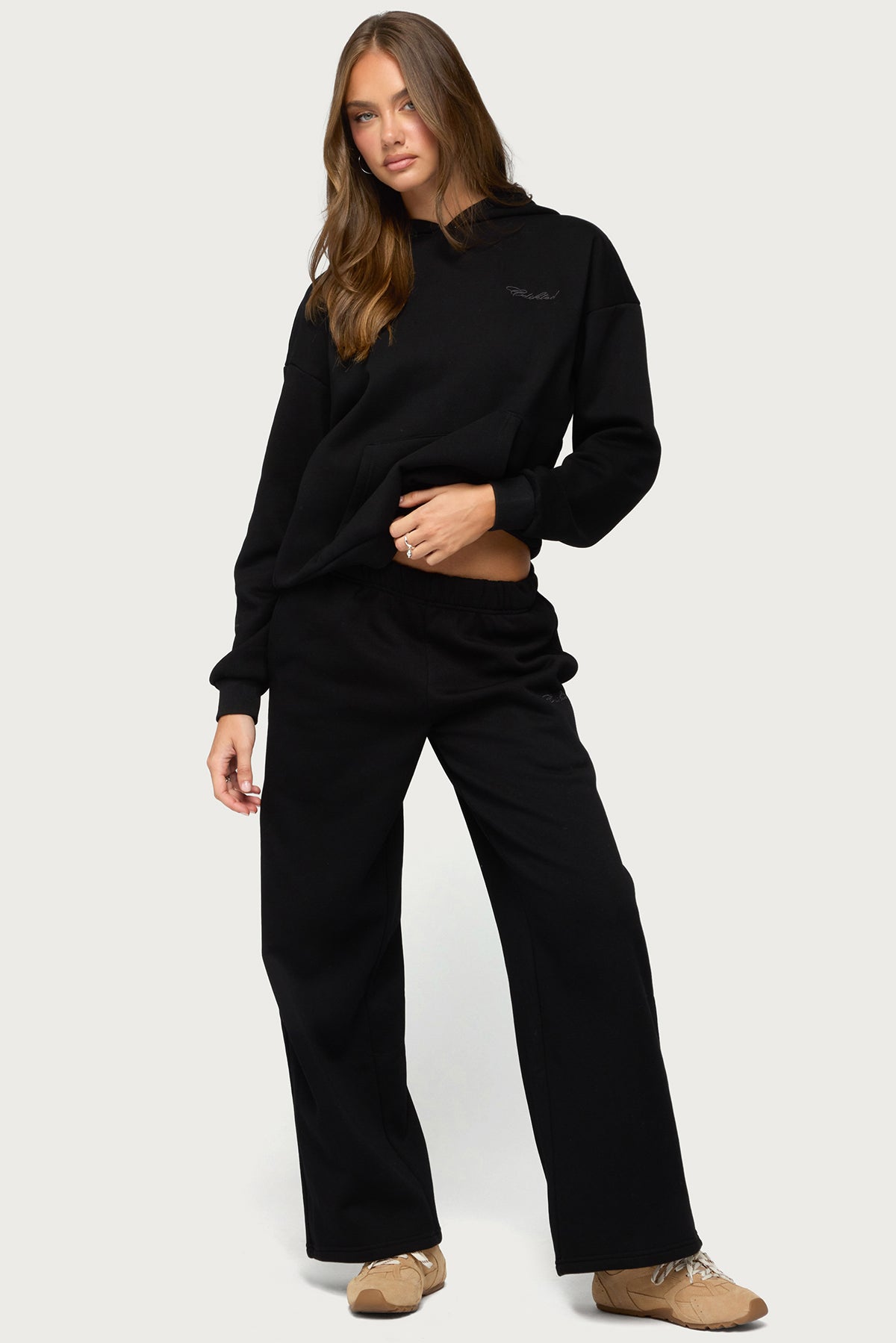 Basic Girl Wide Leg Edikted Sweatpants - BLACK