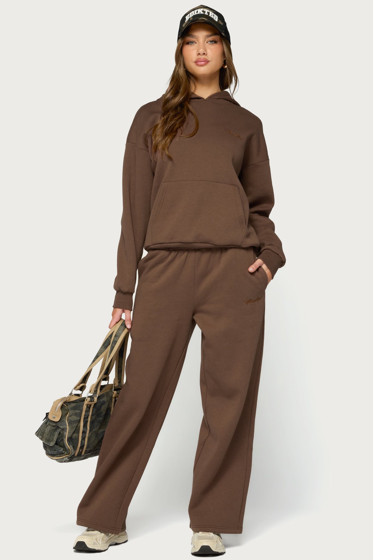 Basic Girl Wide Leg Edikted Sweatpants - BROWN