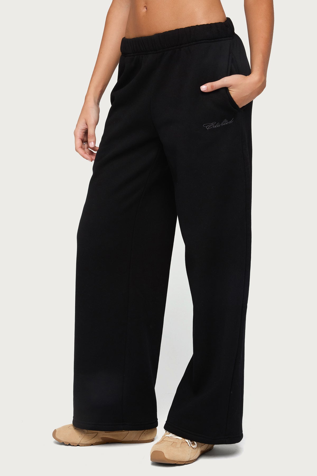 Basic Girl Wide Leg Edikted Sweatpants - BLACK