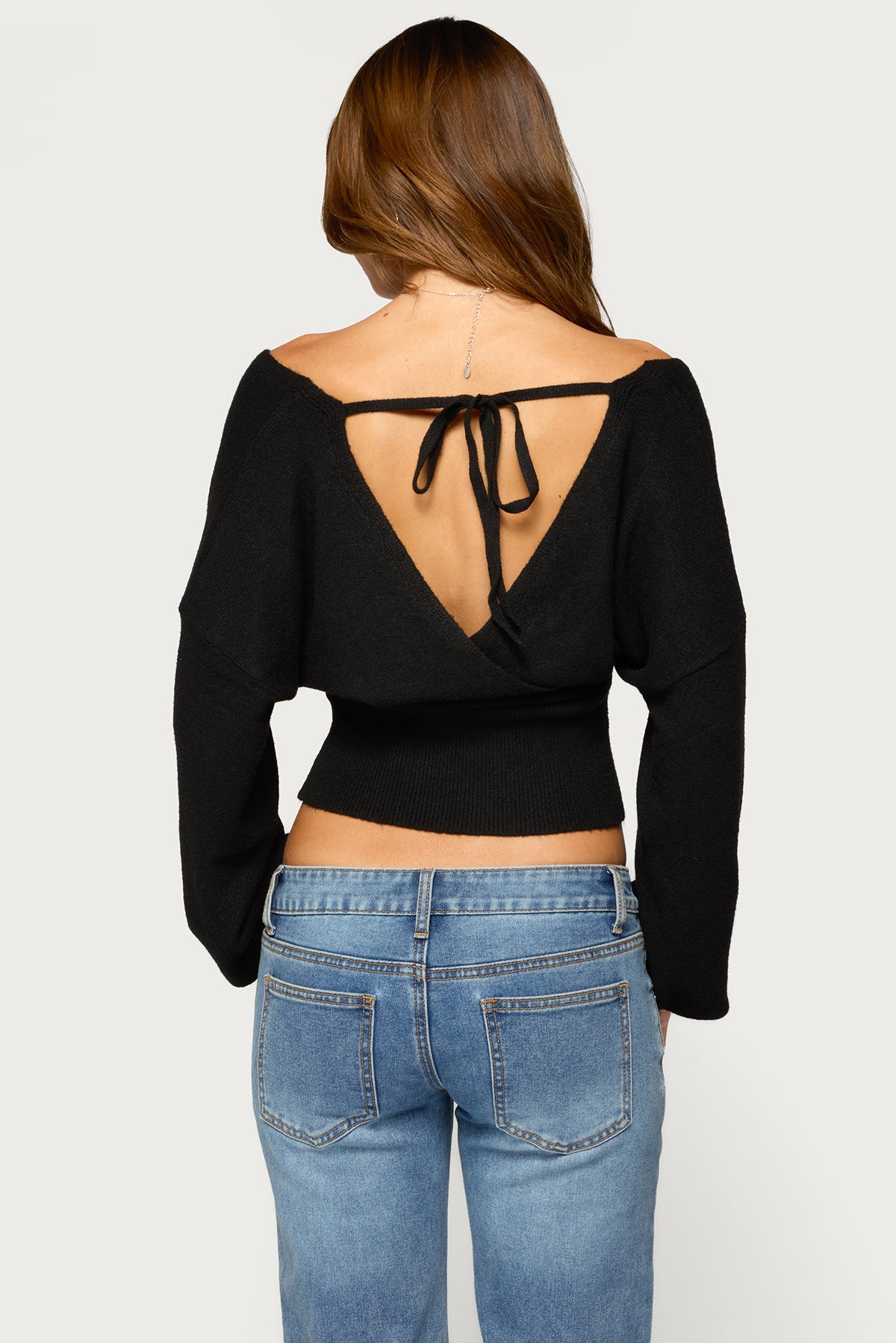 Lillia V Neck Wrap Sweater - BLACK