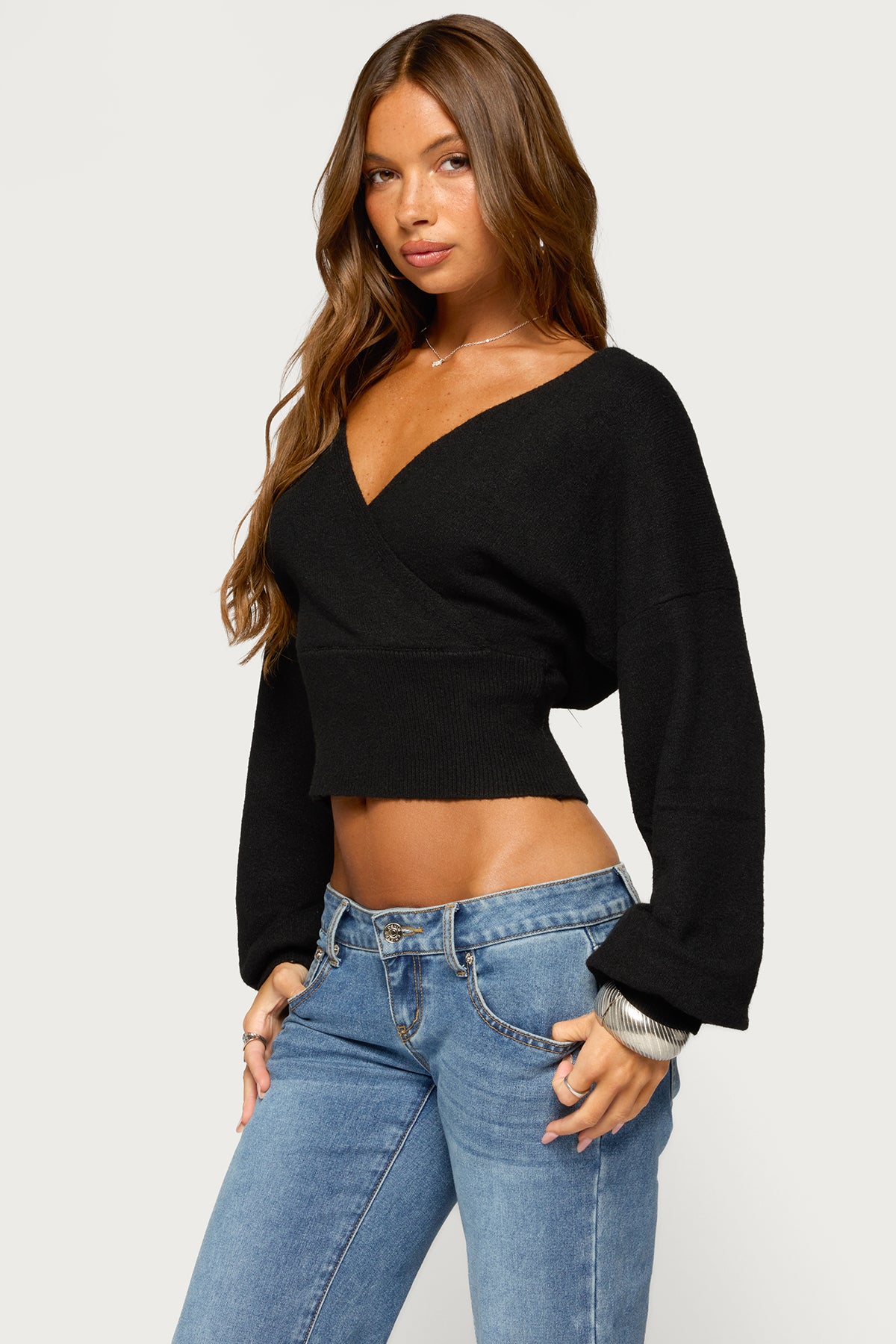 Lillia V Neck Wrap Sweater - BLACK