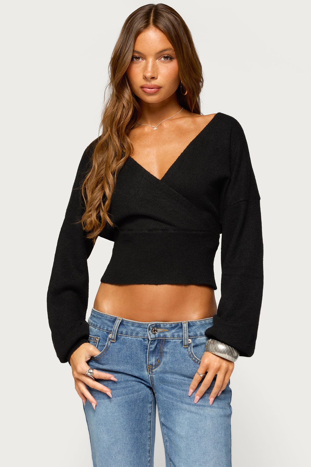 Lillia V Neck Wrap Sweater - BLACK