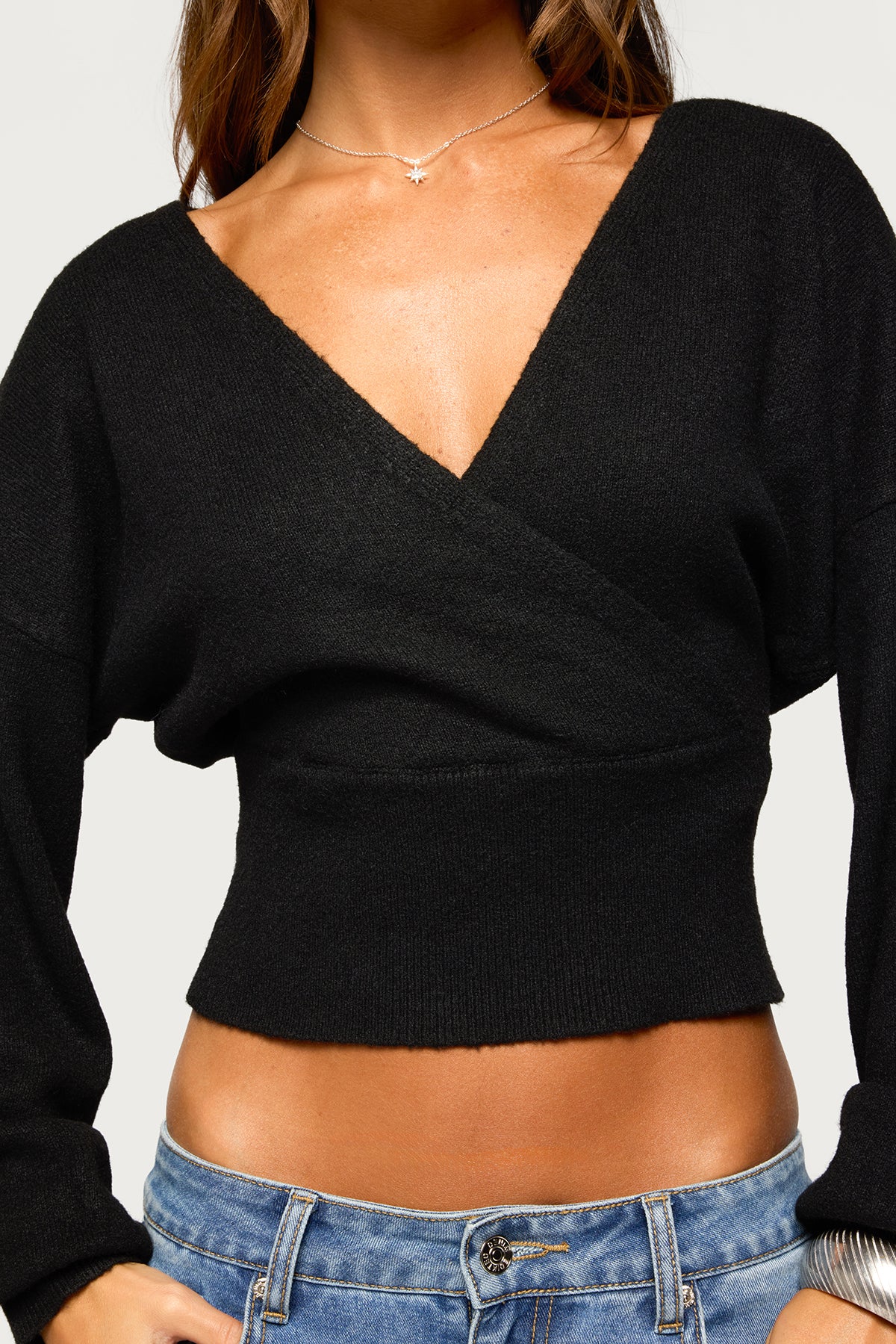 Lillia V Neck Wrap Sweater - BLACK