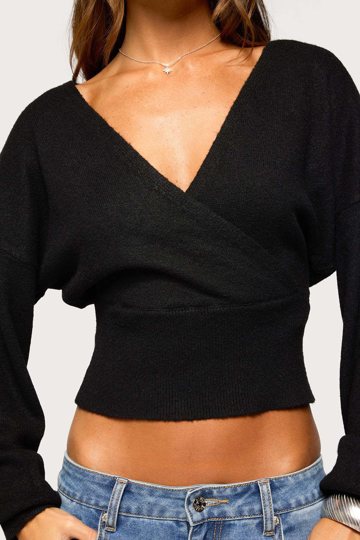 Lillia V Neck Wrap Sweater - BLACK