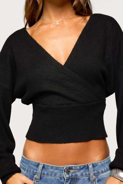 Lillia V Neck Wrap Sweater - BLACK