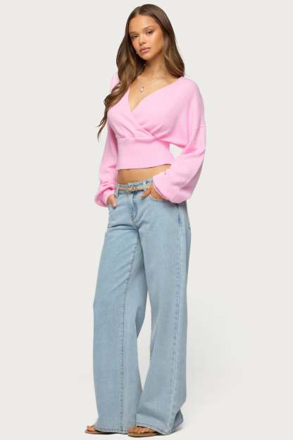 Lillia V Neck Wrap Sweater - PINK