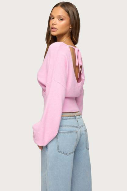 Lillia V Neck Wrap Sweater - PINK