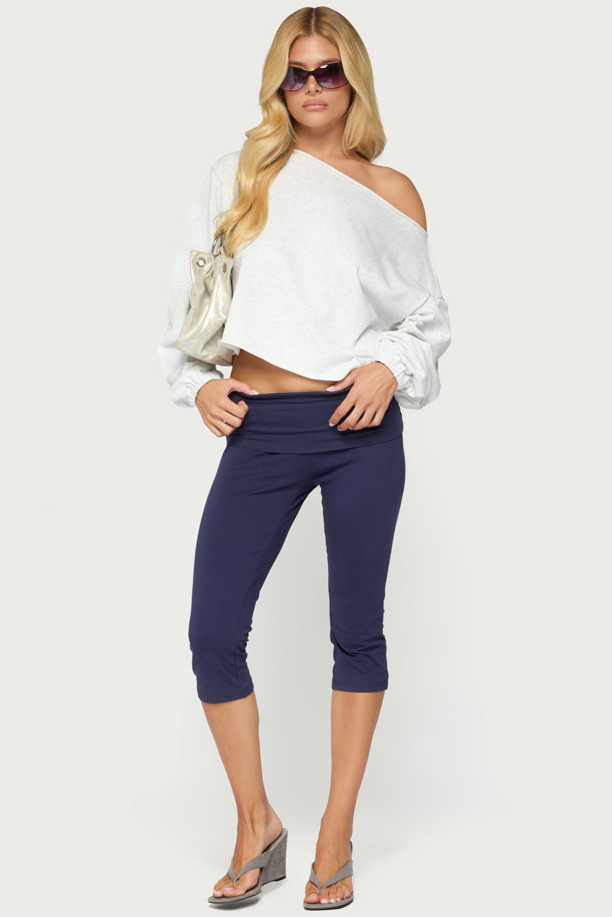 Rocio Foldover Capri Pants - NAVY