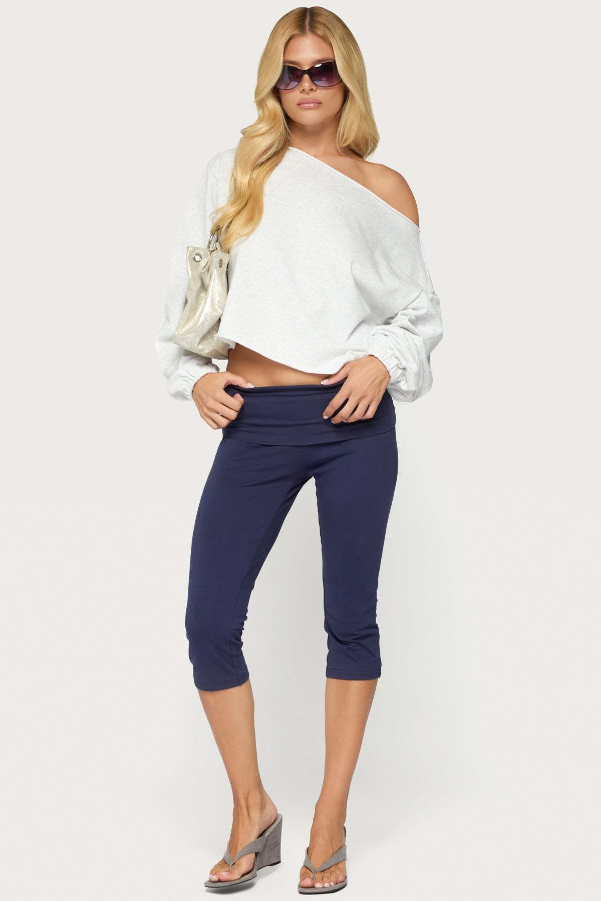 Rocio Foldover Capri Pants - NAVY