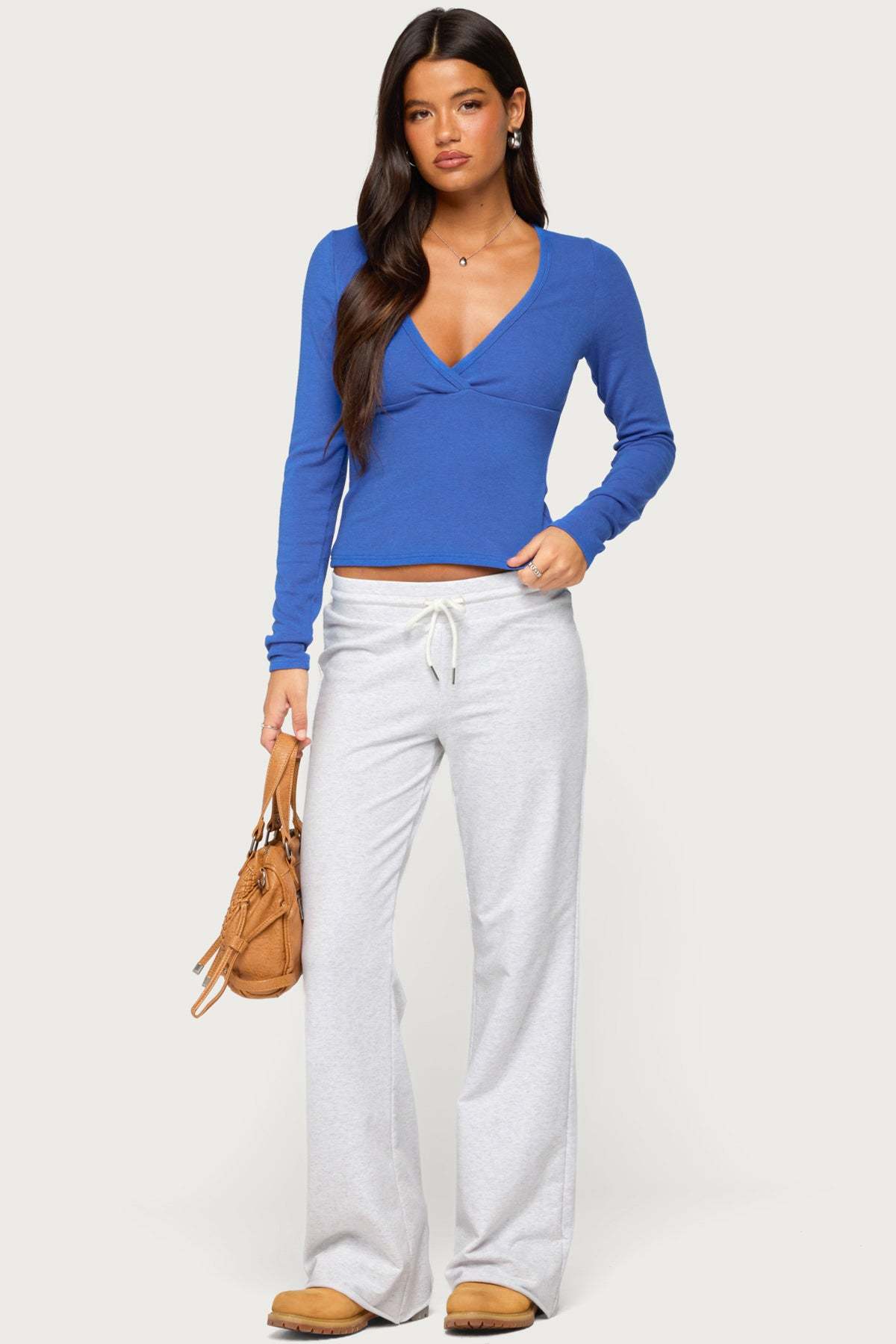 Doron V Neck Long Sleeve Top - BLUE