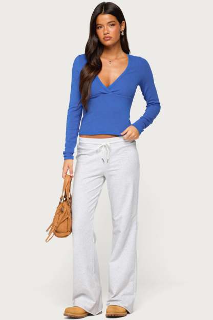 Doron V Neck Long Sleeve Top - BLUE