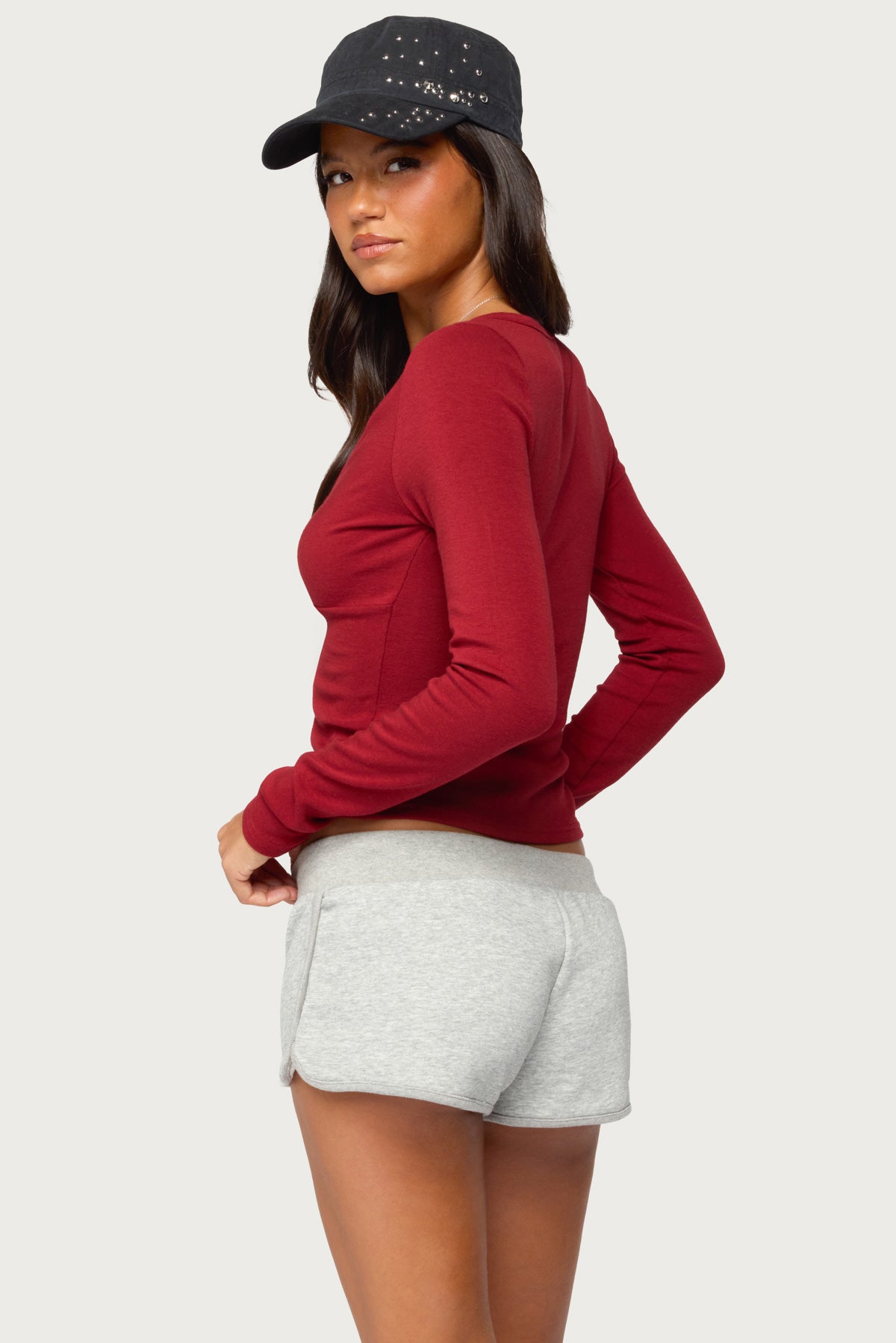 Doron V Neck Long Sleeve Top - BURGUNDY