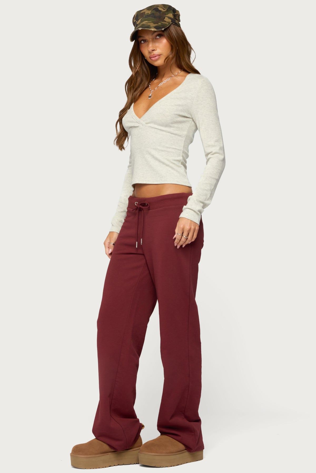 Doron V Neck Long Sleeve Top - LIGHT-GRAY-MELANGE