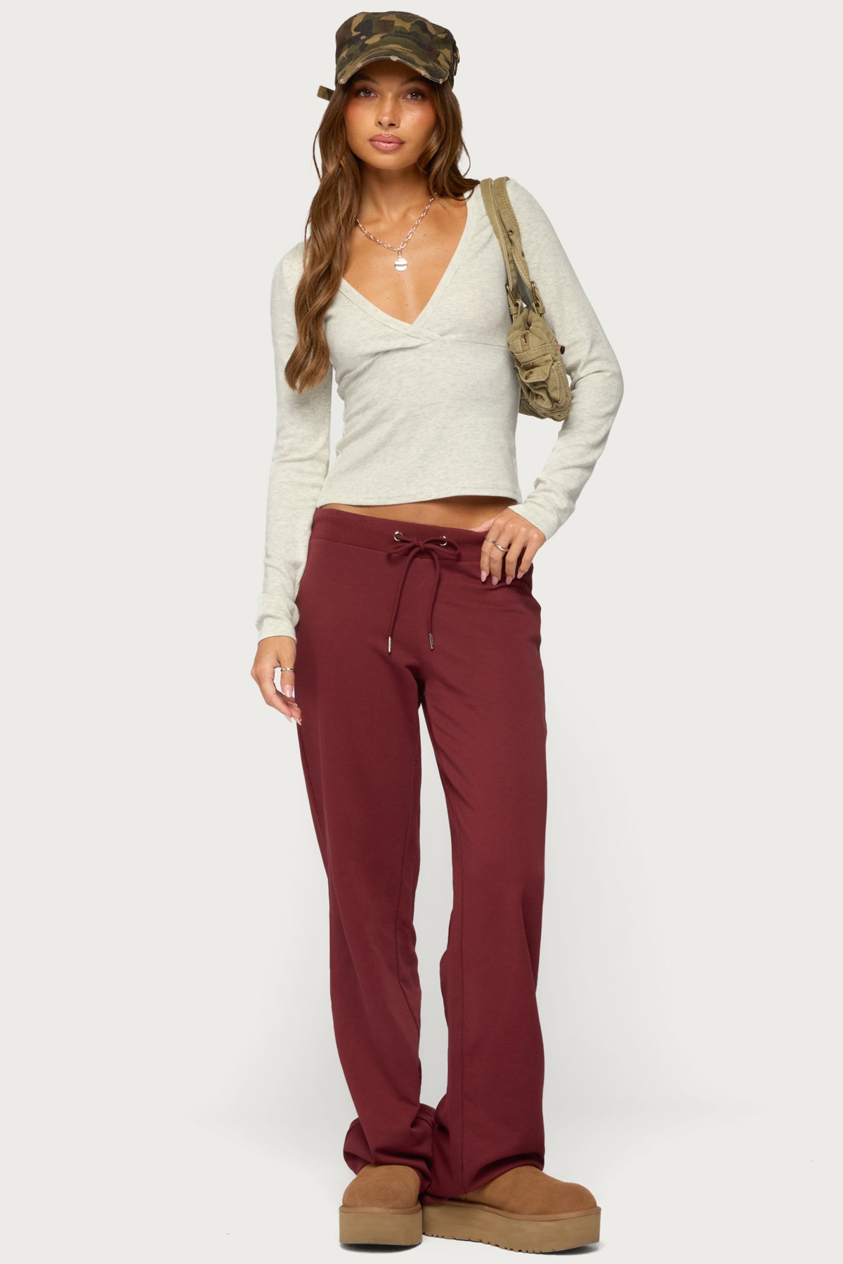 Doron V Neck Long Sleeve Top - LIGHT-GRAY-MELANGE