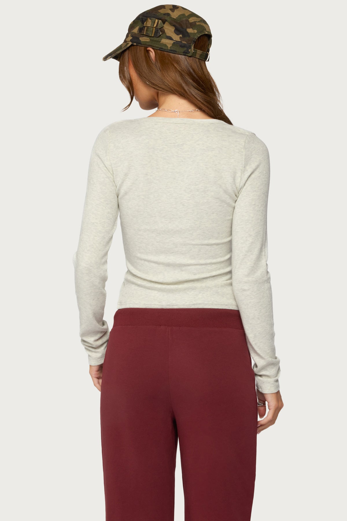 Doron V Neck Long Sleeve Top - LIGHT-GRAY-MELANGE