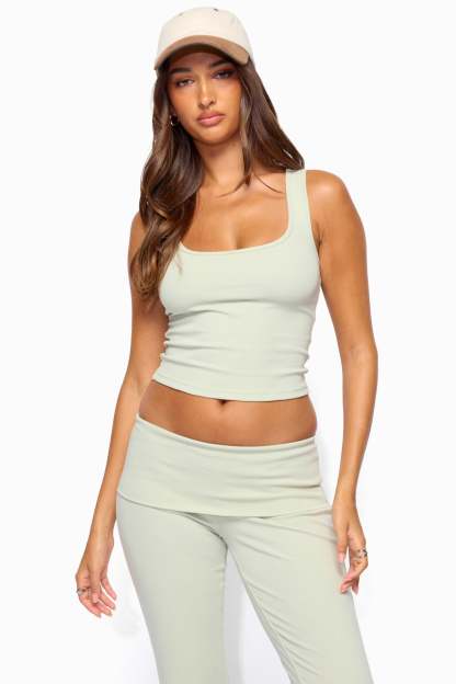 Linda Ribbed Scoop Neck Tank Top - SAGE