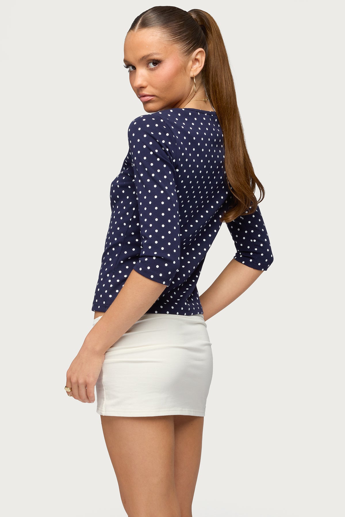 Lela Polka Dot Three-Quarter Sleeve Top - NAVY-AND-CREAM