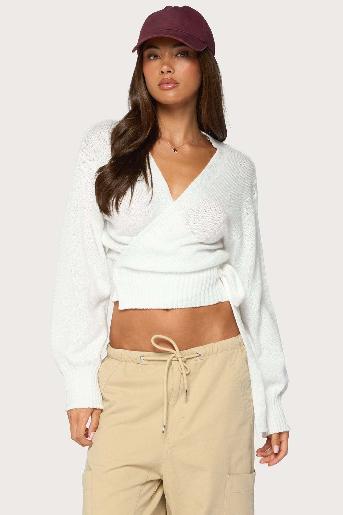 Stella Wrap Knit Cardigan - WHITE