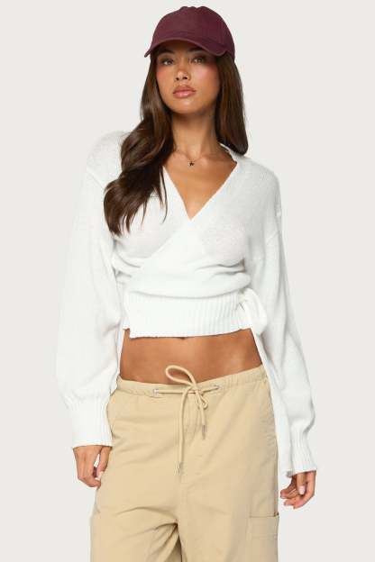 Stella Wrap Knit Cardigan - WHITE