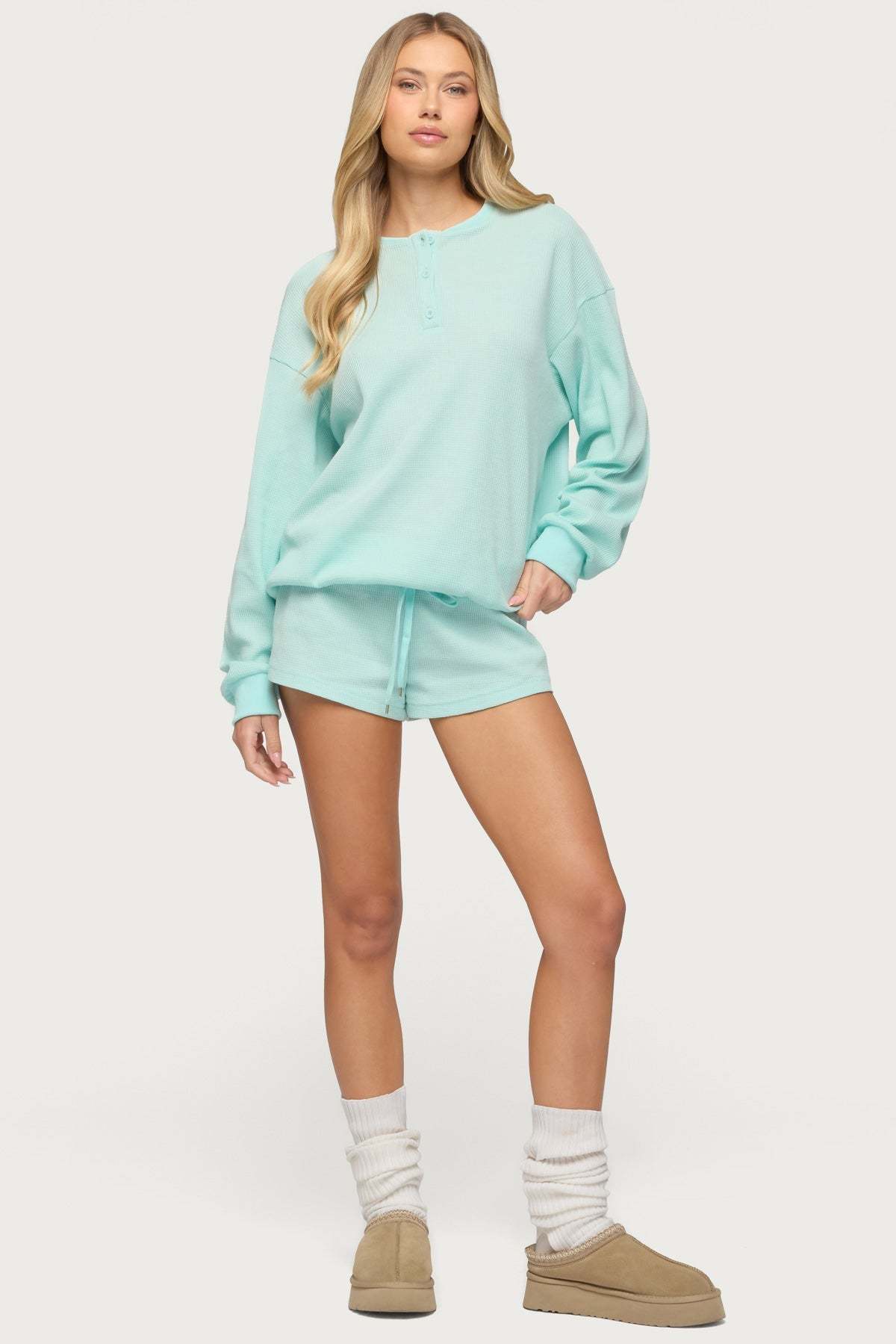Baila Waffle Shorts - AQUA