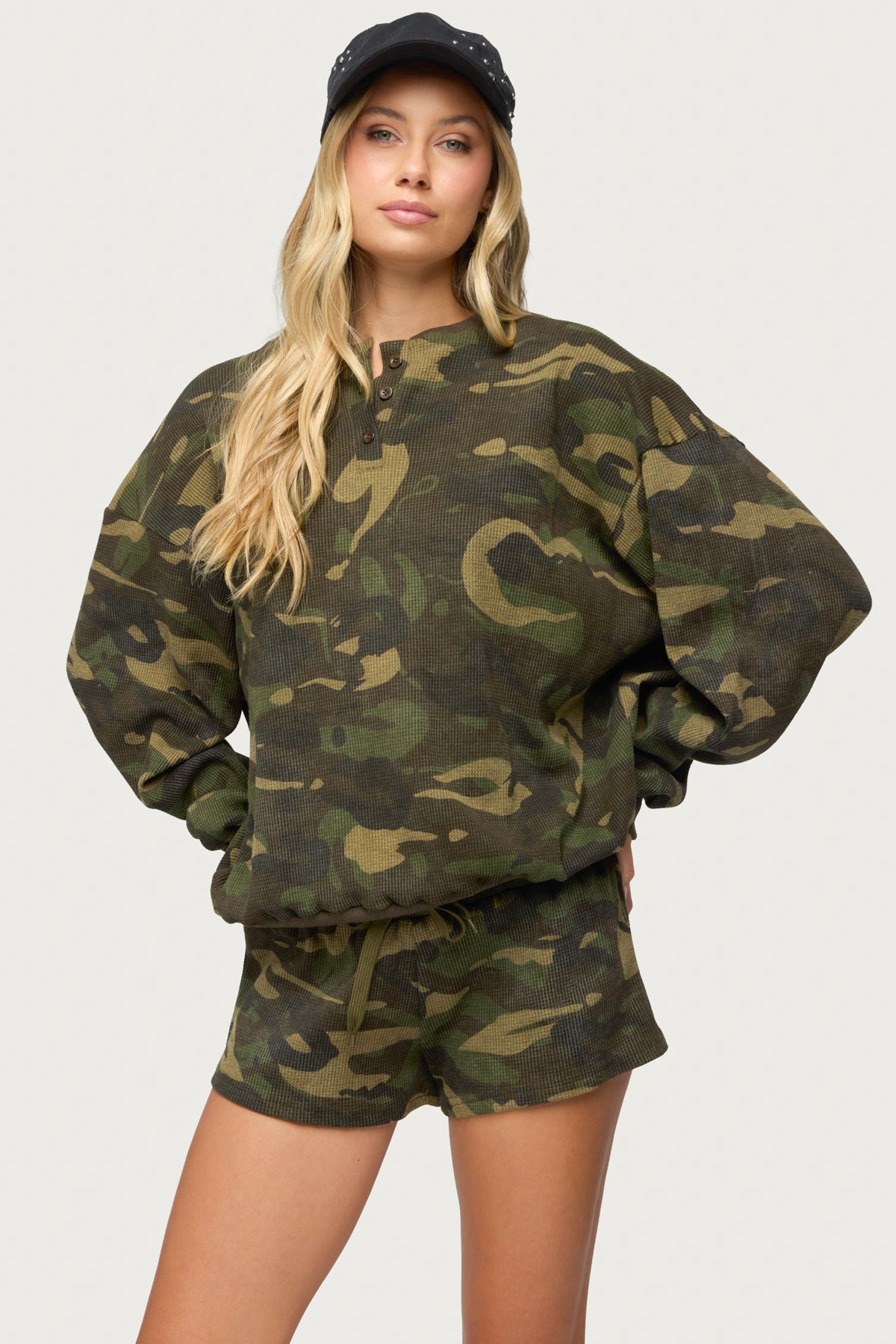 Baila Waffle Henley Top - MIX